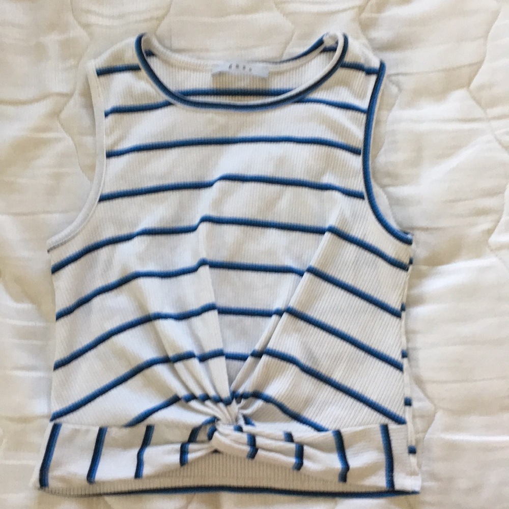 Blue and white gaze cropped tank